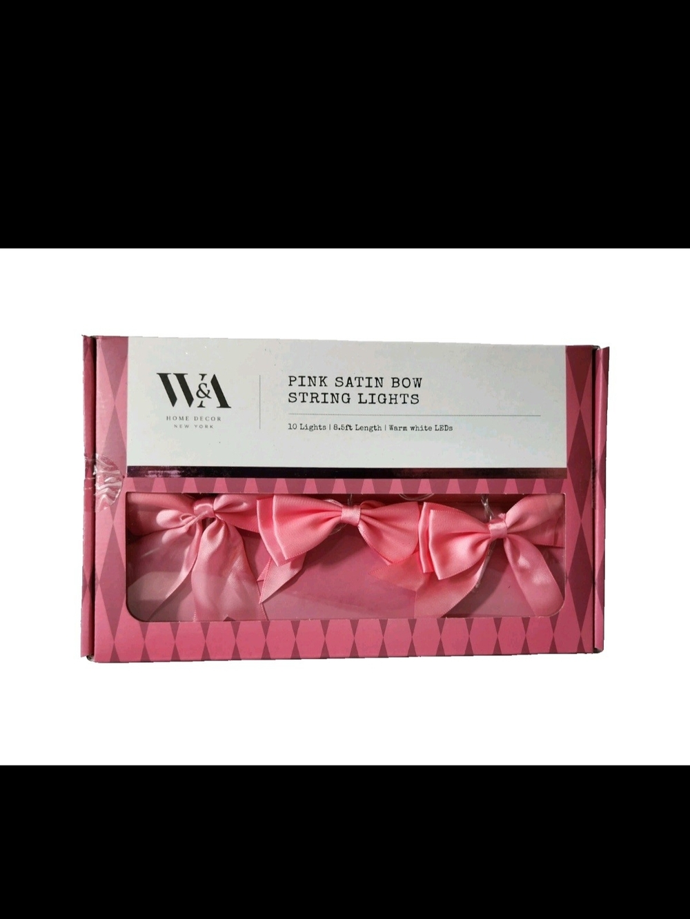 W&A Home Decor Pink Satin Bow String Lights 8.5 Feet, 10 Lights